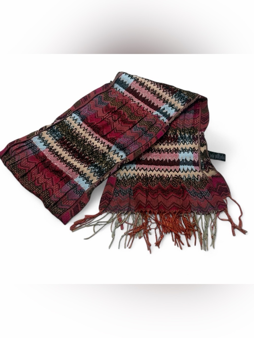 Fringe scarf in Burgundy Pink Chevron Knit